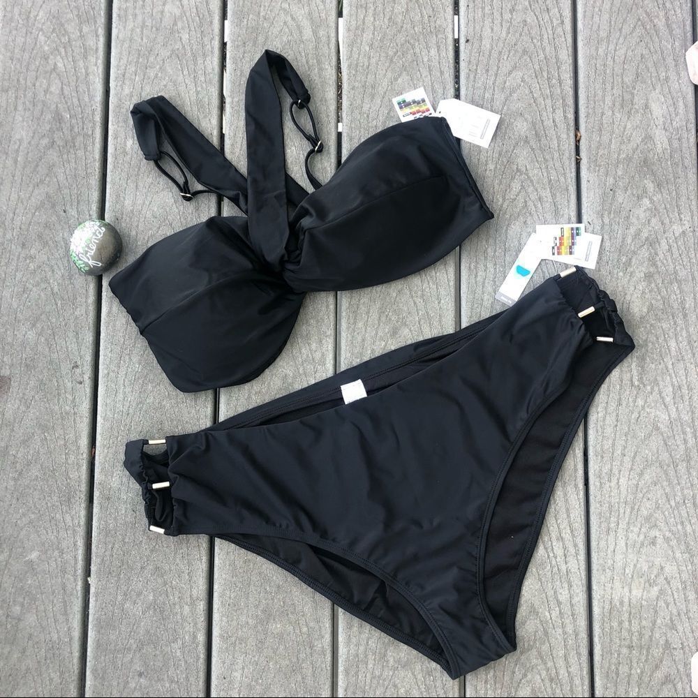 Classic Black Swim Top & Beaded Midrise Swim Bottom